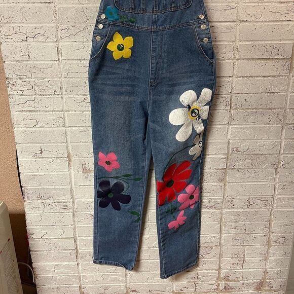 Misslook Denim Floral Overalls Large - Picture 3 of 12